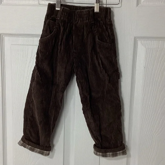 Vintage OshKosh B'Gosh Corduroy Pants Brown Rolled Plaid Cuffs 4T
